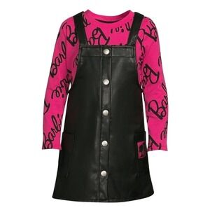 Toddler Girl Barbie 4T Pink & Black Graphic T-Shirt‎ and Jumper Dress Set NWT